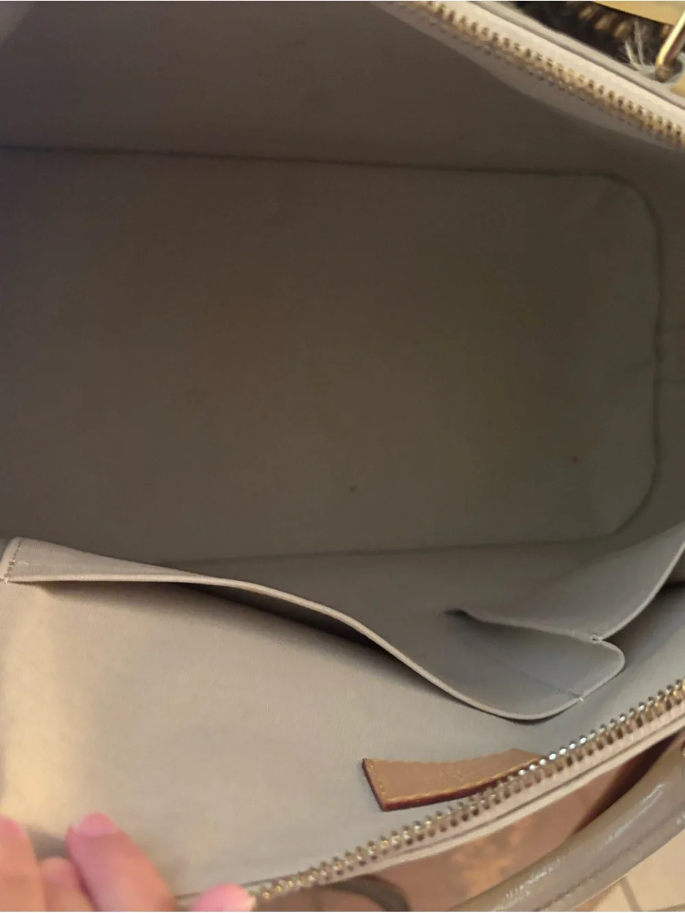 Louis Vuitton Cream Vernis Alma Satchel with Gold Hardware
